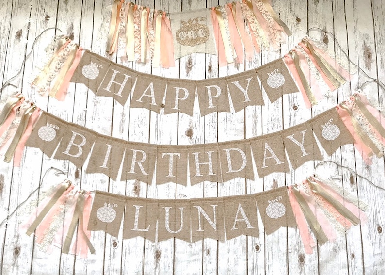Pink and Gold Birthday Little Pumpkin Birthday Banner Happy Birthday Banner Little Pumpkin Party Banners Package