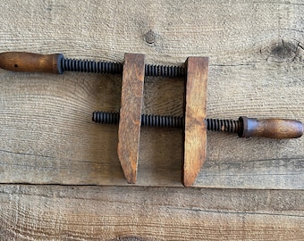 Vintage Small Wooden Clamp with Wooden Turn Screws
