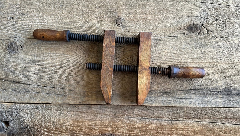 Vintage Small Wooden Clamp with Wooden Turn Screws image 1