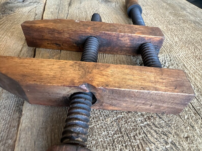 Vintage Small Wooden Clamp with Wooden Turn Screws image 7