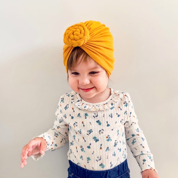 Sombrero de turbante de bebé trenzado orgánico / Envoltura de cabeza de remolino de trenza / Sombrero de moda para bebés para niños pequeños / Regalo de baby shower para ella