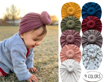 Bamboo Organic Baby Turban Hat / Top Knot Baby Head Wrap / Baby Shower Birthday Christmas Girl Gift