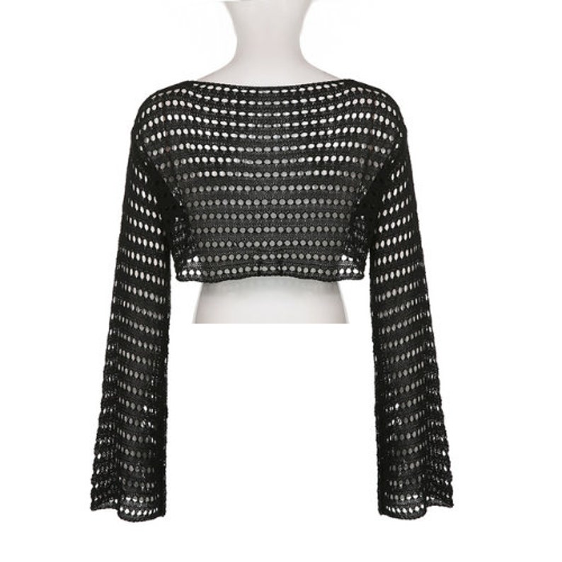 Y2K Hollow Out Long Flared Sleeve Crochet Knitted Crop Tops Etsy UK