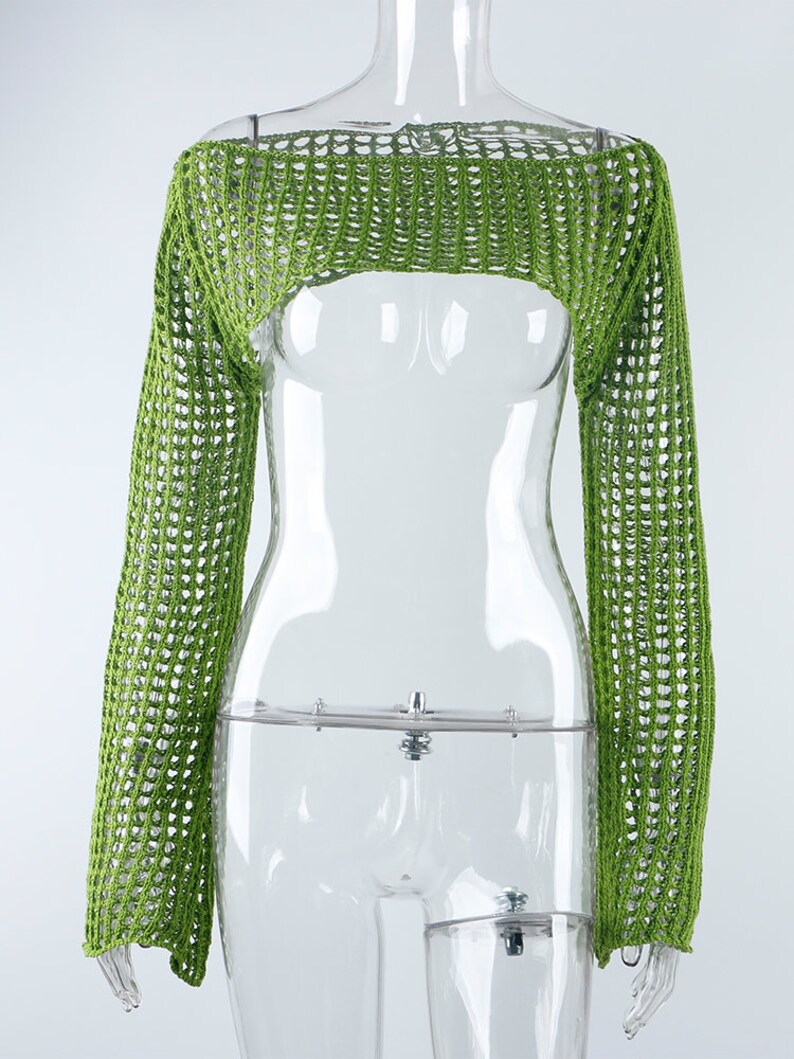 Y2k Crochet Bolero Shrug Arm Sleeve Knitted Crop Top Hollow Etsy