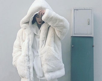 ainr Womens Warm Winter Coat Hood Parka Overcoat Faux Fur Jacket Outwear 