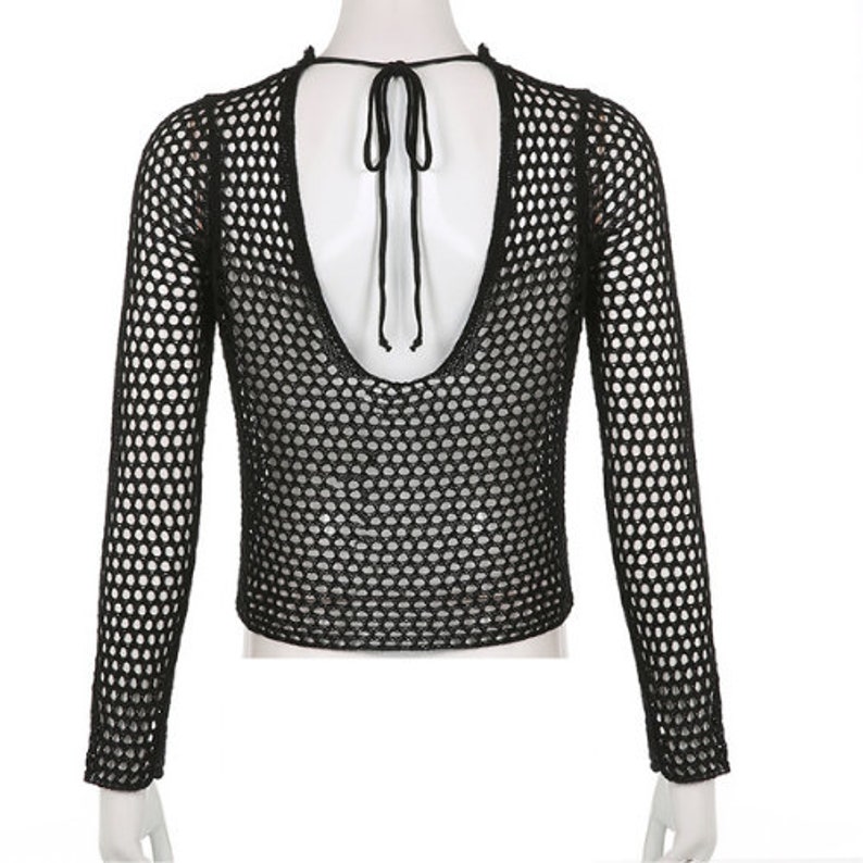 Y2K Crochet Knit See Through Top Hollow Out Jumper Etsy Canada