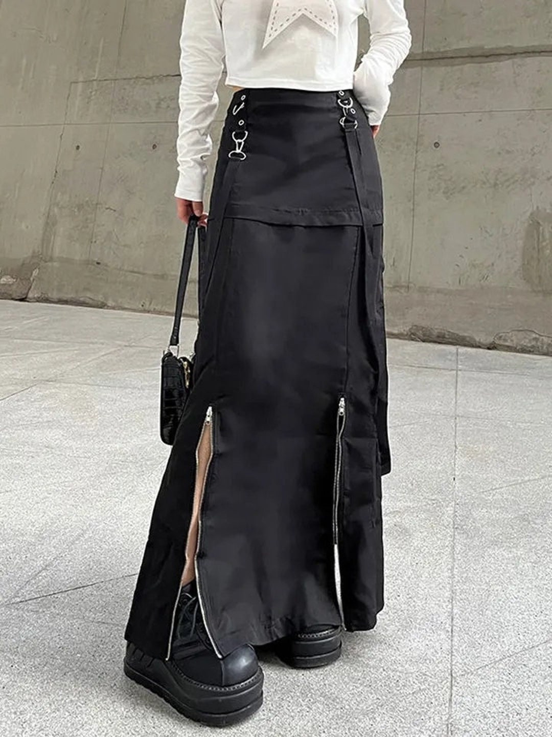 Y2K Aesthetic Gothic High Waist Zipper Slit Cargo Long Skirt - Etsy UK