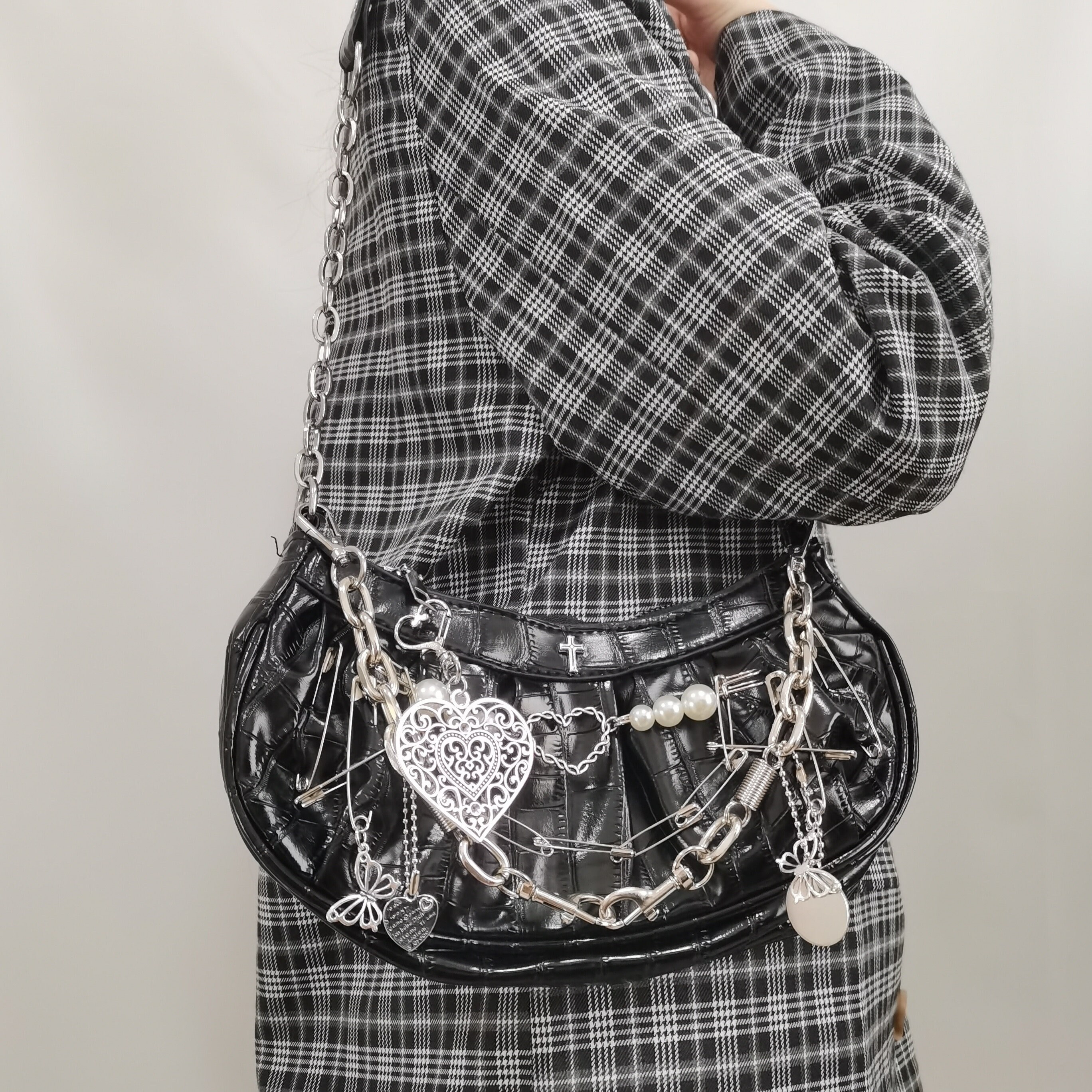 Harajuku Gothic Shoulder Bag Vintage Cross Clip Pearl Chain - Etsy UK
