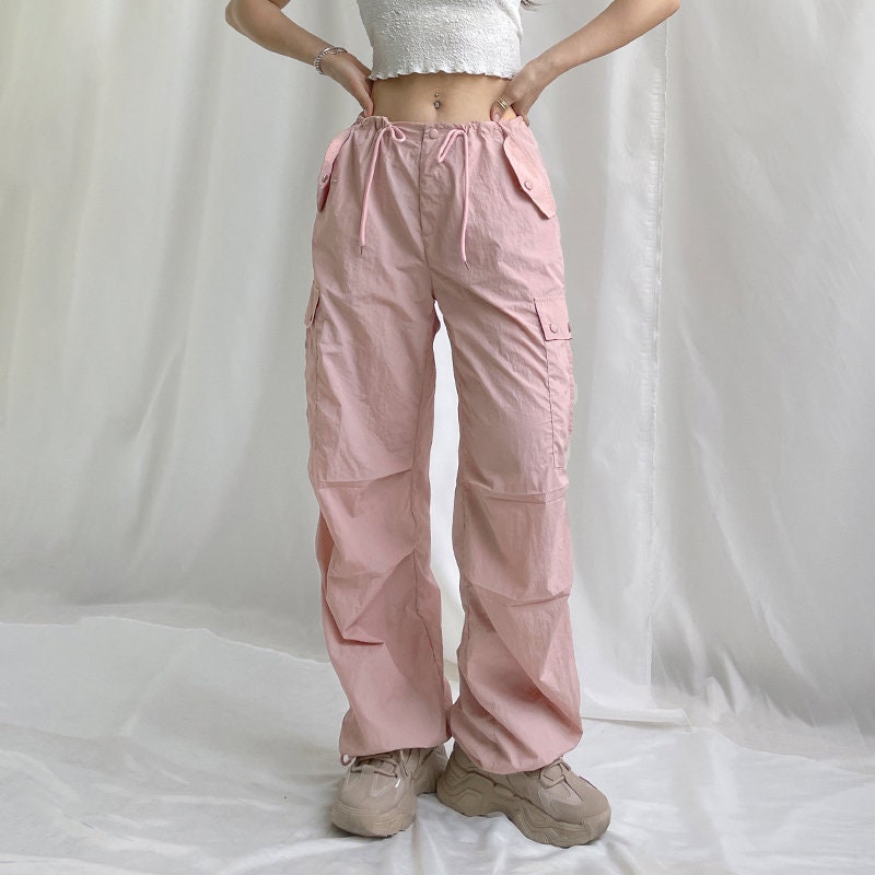 Pink Y2K Baggy Cargo Pants Parachute Trousers Drawstring - Etsy UK