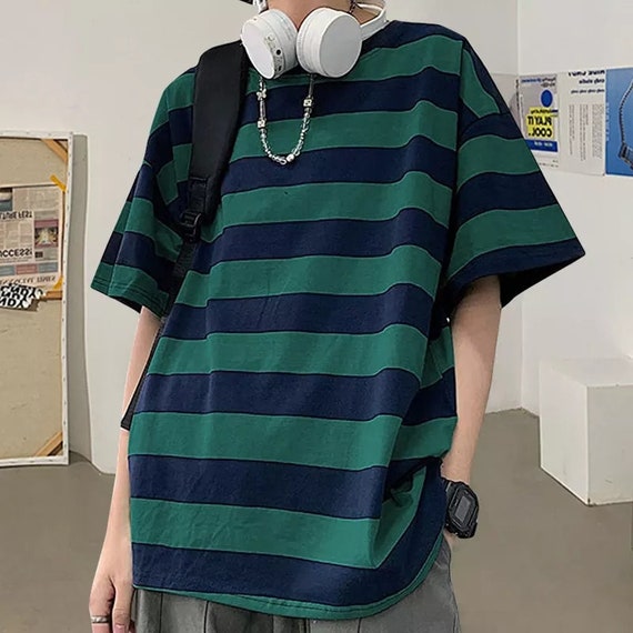 Green Black Striped T-shirts Harajuku Oversized Retro Fashion - Etsy
