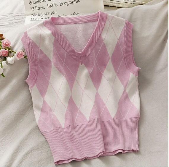 Preppy Vintage Argyle Plaid Knit Sweaters Vest V Neck - Etsy