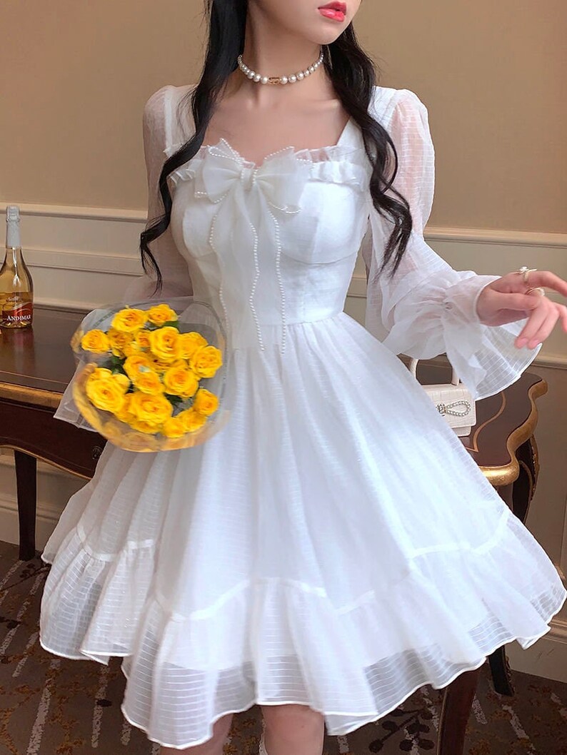 Cute White Fairy Dress, Babydoll dress, Vintage French Cottagecore Dress, Y2K Lolita Mini Dress, Milkmaid Dress, Kawaii, Cosplay, JK Fashion 
