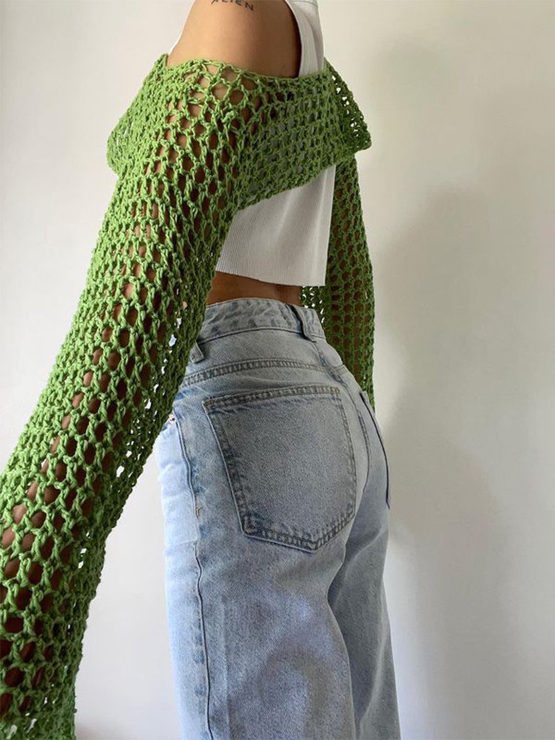 Y2k Crochet Knitted Crop Top Hollow Out Fishnet Jumper Smock - Etsy UK