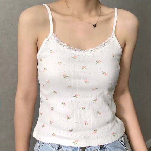 Floral Lace Trim Cotton Cami Top Camisole Tank Top - Etsy