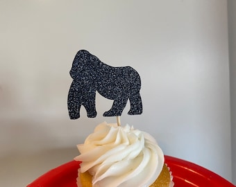 Gorilla Cupcake Toppers: Jungle Zoo Party Decorations