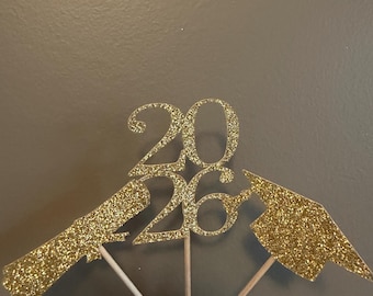 2026 Graduation Cupcake Toppers: Glitter Cardstock Party Decorations, Graduation Cupcake Toppers, Cupcake Tops, Graduation Cupcakes, 2026