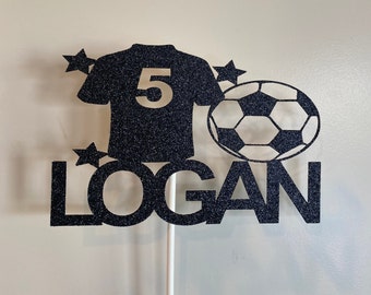 Personalisierter Fußball-Geburtstag-Kuchenstecker: Jedes Alter, Glitzerkarton