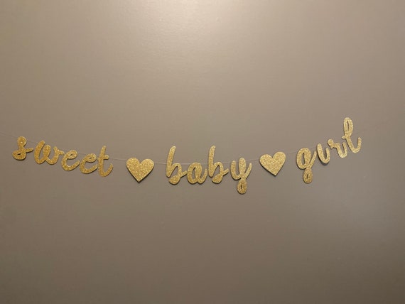 Sweet Baby Girl Birthday Banner - 60 Inch Pink & Gold Glitter Garland, Pre-Strung Party Decor - View #4