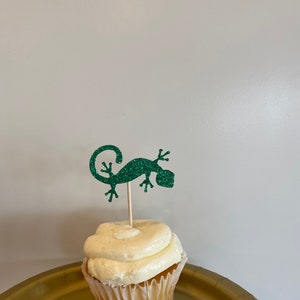 Lizard Cupcake Toppers: Glitter Reptile Birthday Party Decor