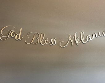 Personalized Glitter God Bless Banner: Christening, Baptism, First Communion