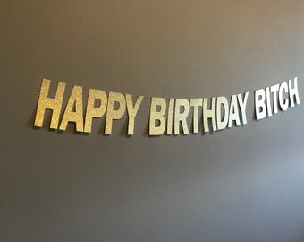 Bannière d'anniversaire scintillante amusante : « Joyeux anniversaire salope »