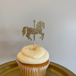 Carousel Horse Cupcake Toppers: Glitter Carnival Party Decor