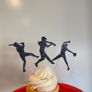 Softball Girl Cupcake Toppers: Sports Party Decorations