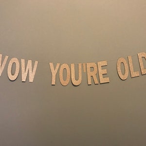 Funny &#39;Wow You&#39;re Old&#39; Glitter Birthday Banner
