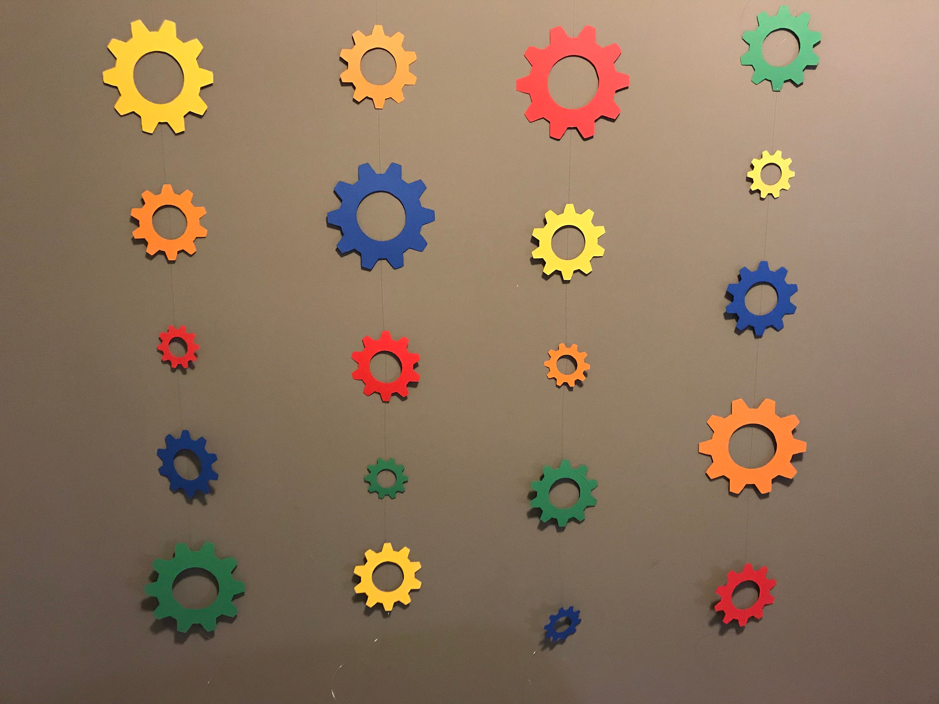 Robot Birthday Party Banner: Colorful Gears Decoration