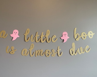 A Little Boo Is Almost Due Banner, Glitter Halloween Baby Shower