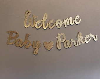 Welcome Baby Glitter Banner: Custom Baby Shower Decor