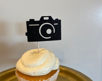 Décorations de cupcake avec appareil photo, Cupcake avec appareil photo, Cupcake personnalisé, Photographie pour décoration de fête, Choix de nourriture pour appareil photo, Anniversaire de photographe