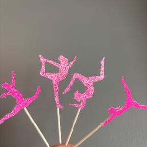 Gymnast Cupcake Toppers: Glitter Gymnastics Birthday Party Decorations