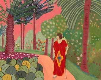 Woman Illustration Cartagena Colombia Flowers lover Hanging Wall Madam in a flowers journey