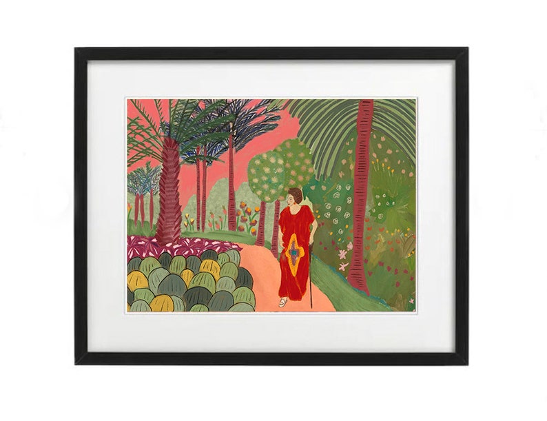 Woman Illustration Cartagena Colombia Flowers lover Hanging Wall Madam in a flowers journey