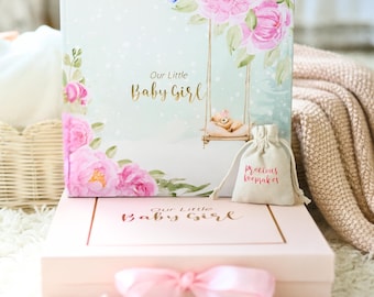 Baby Girl Memory Book – Luxury Keepsake Gift Set, Pregnancy to Age 5, New Mom Baby Shower Gift with Keepsake Box