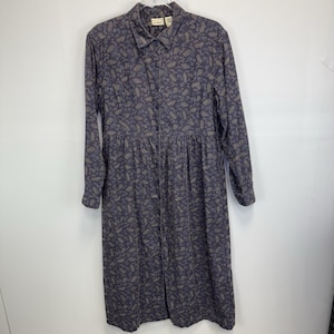 Vintage LL Bean Corduroy Dress Floral Prairie Cottage Country Grandma Core