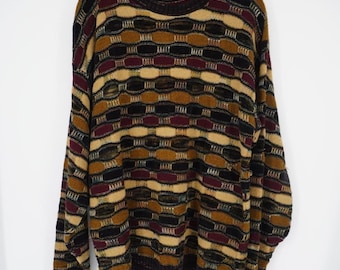 Bachrach Vintage 3D Textured Knit Sweater Mens XL Multi Color Abstract USA Made