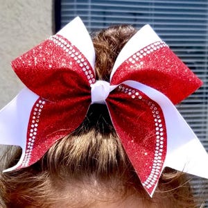Glitter Red and White Cheer Bow