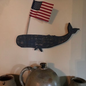 Primitive nautical whale flag holder