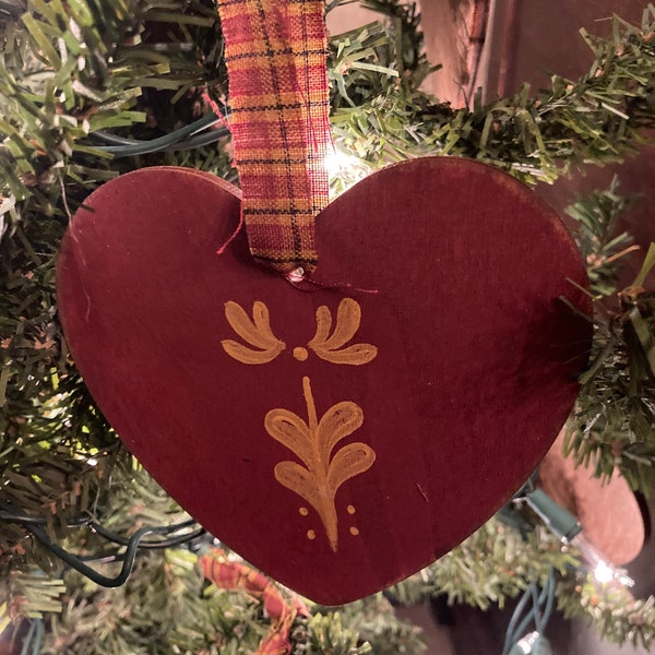 Faux wooden redware style heart ornaments