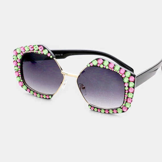 Pink and Black Embellished Sunglasses Lux De Ville Black & Pink Queen Bee Sunglasses – Unique Vintage main image 3