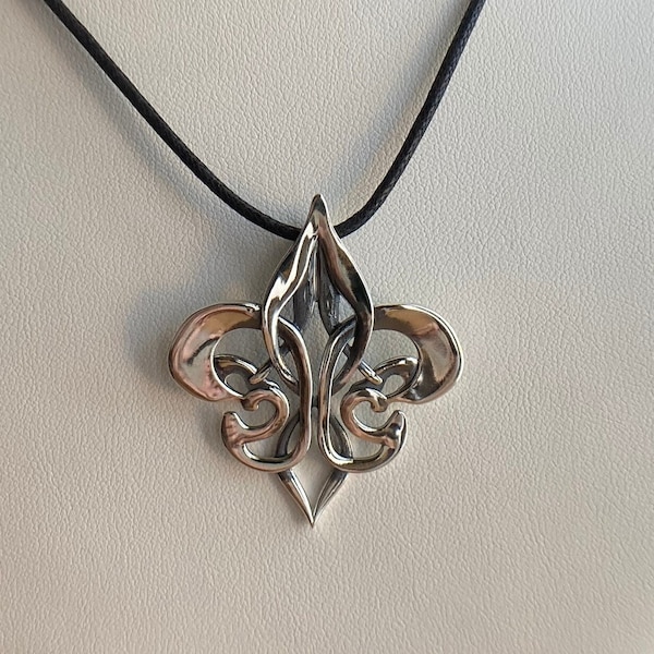 Fleur de Lis Large Celtic Knot Sterling Silver Pendant