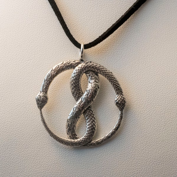 Sterling Silver Large Double Ouroboros Snake Pendant