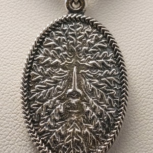 Sterling Silver Oval Green Man Pendant