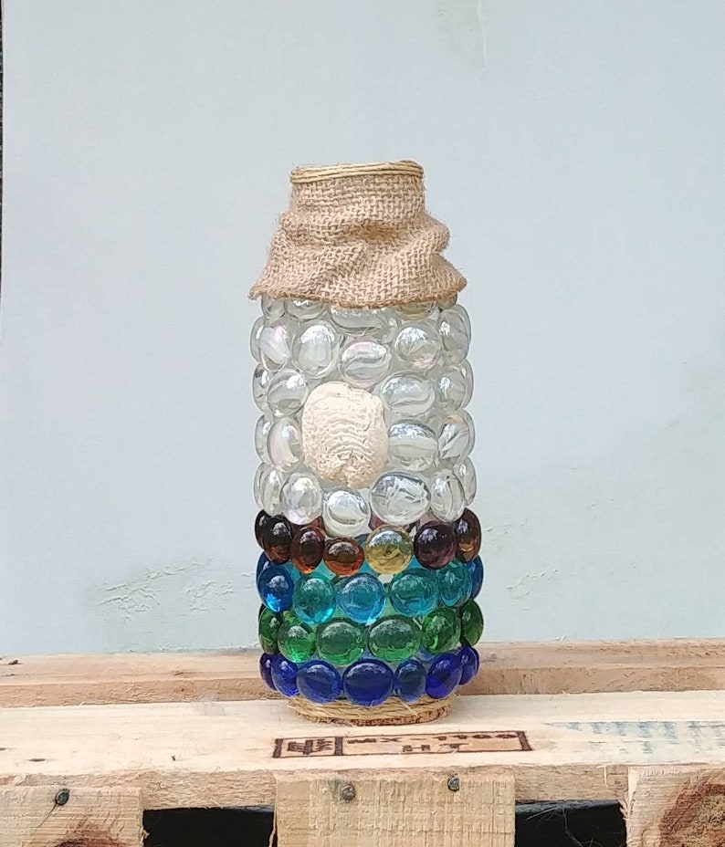Colorful beach themed vase covered with sea colored glass Etsy