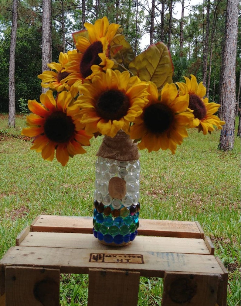 Colorful beach themed vase covered with sea colored glass Etsy