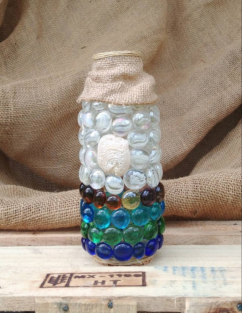 Colorful beach themed vase covered with sea colored glass Etsy