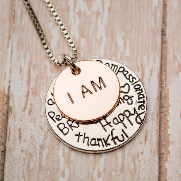 I Am Necklace, Motivational Necklace, Positive Message Necklace, Positive Affirmation Necklace, Thankful Necklace, Happy Necklace