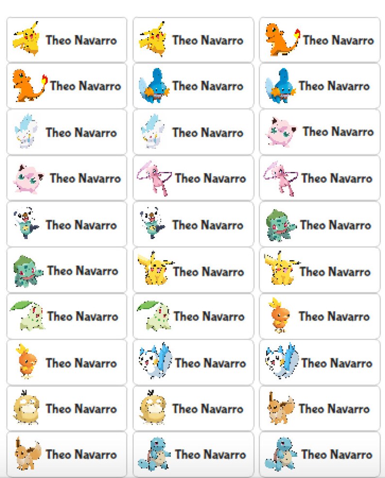 Pokemon Name Labels Pikachu Return Address Labels Labels Name Etsy